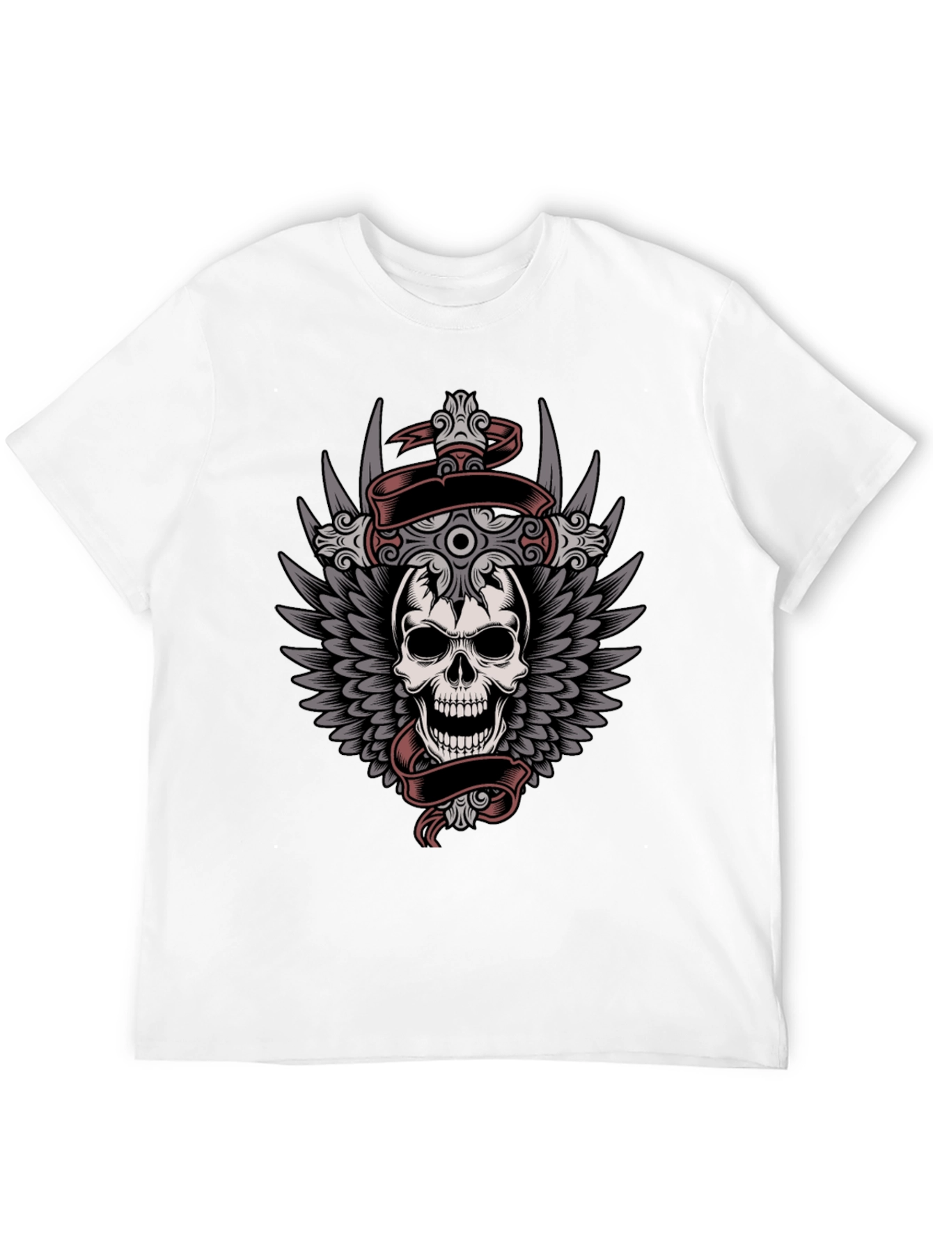 Black Skull & Wings Graphic Tee - Men's Black T-Shirt view 12