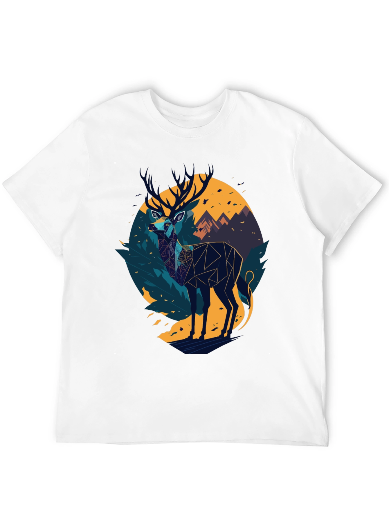 Black Geometric Deer Graphic Black T-Shirt view 12