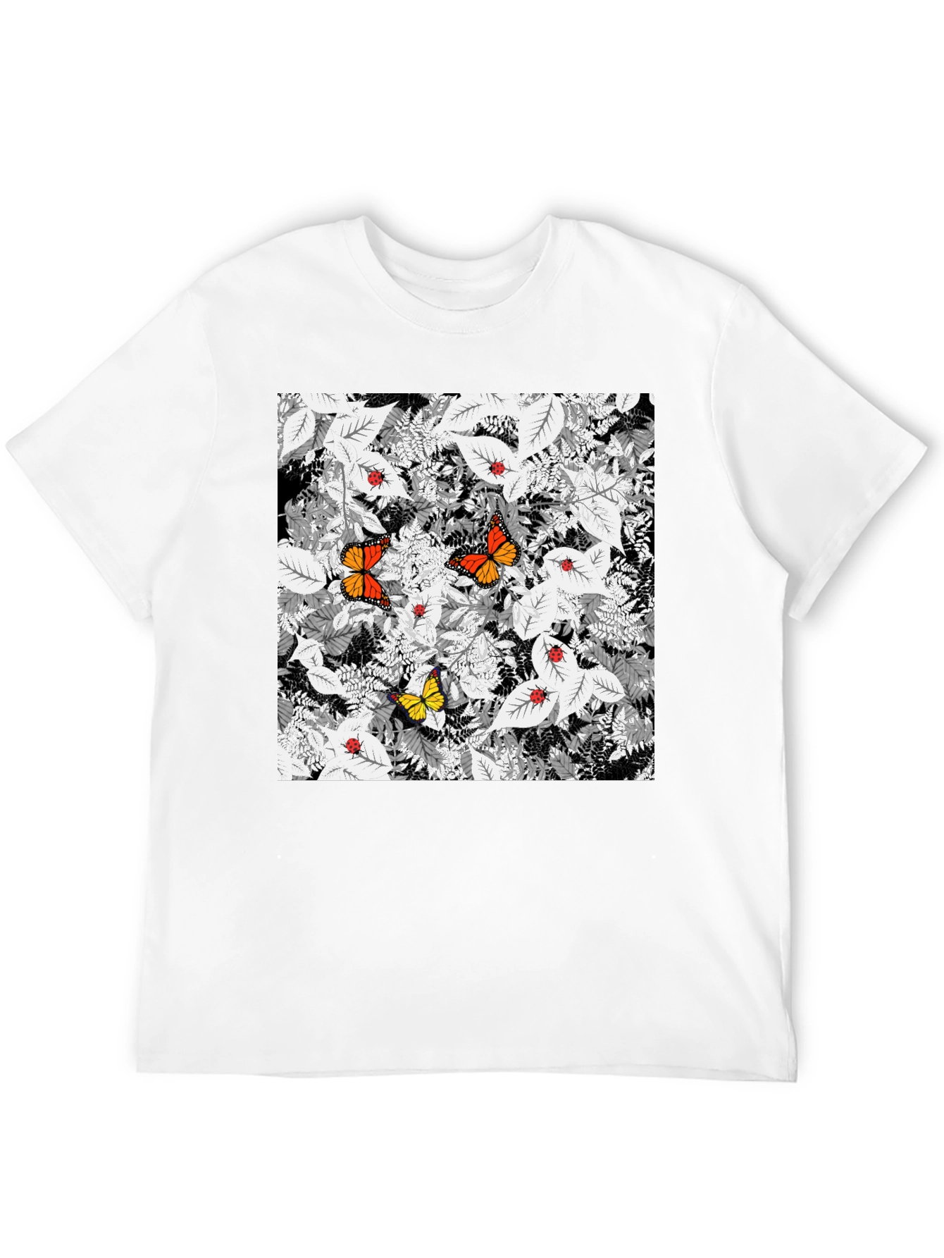 Black Butterfly & Ladybug Graphic Print Black T-Shirt view 12