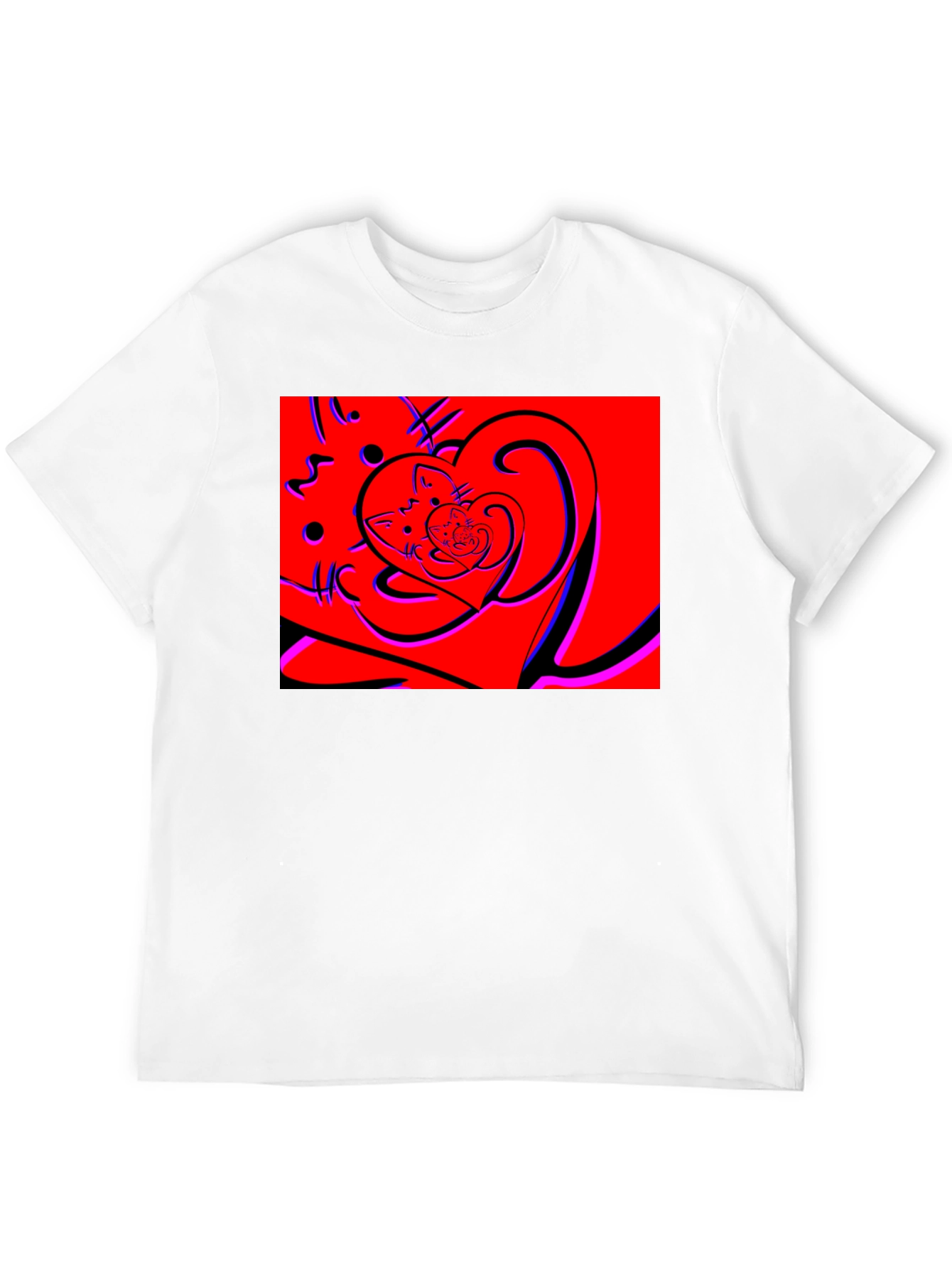 Black Red Cat Heart Graphic Tee - Black Cotton Blend view 12