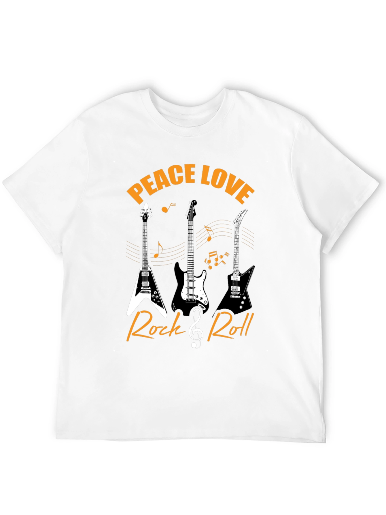 Black Peace Love Rock & Roll Guitar T-Shirt view 12