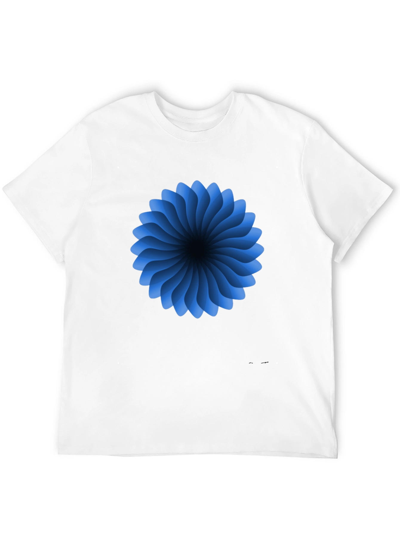 Black Abstract Blue Flower Graphic Black T-Shirt view 12