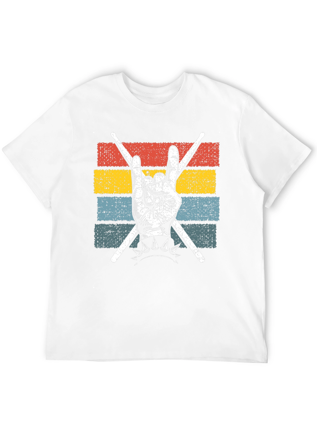 Black Retro Rock Hand & Drumsticks T-Shirt view 12