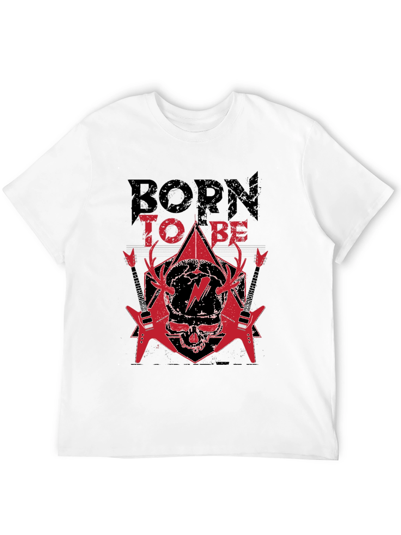 Black Born to Be Rock T-Shirt - Skull & Guitars view 12