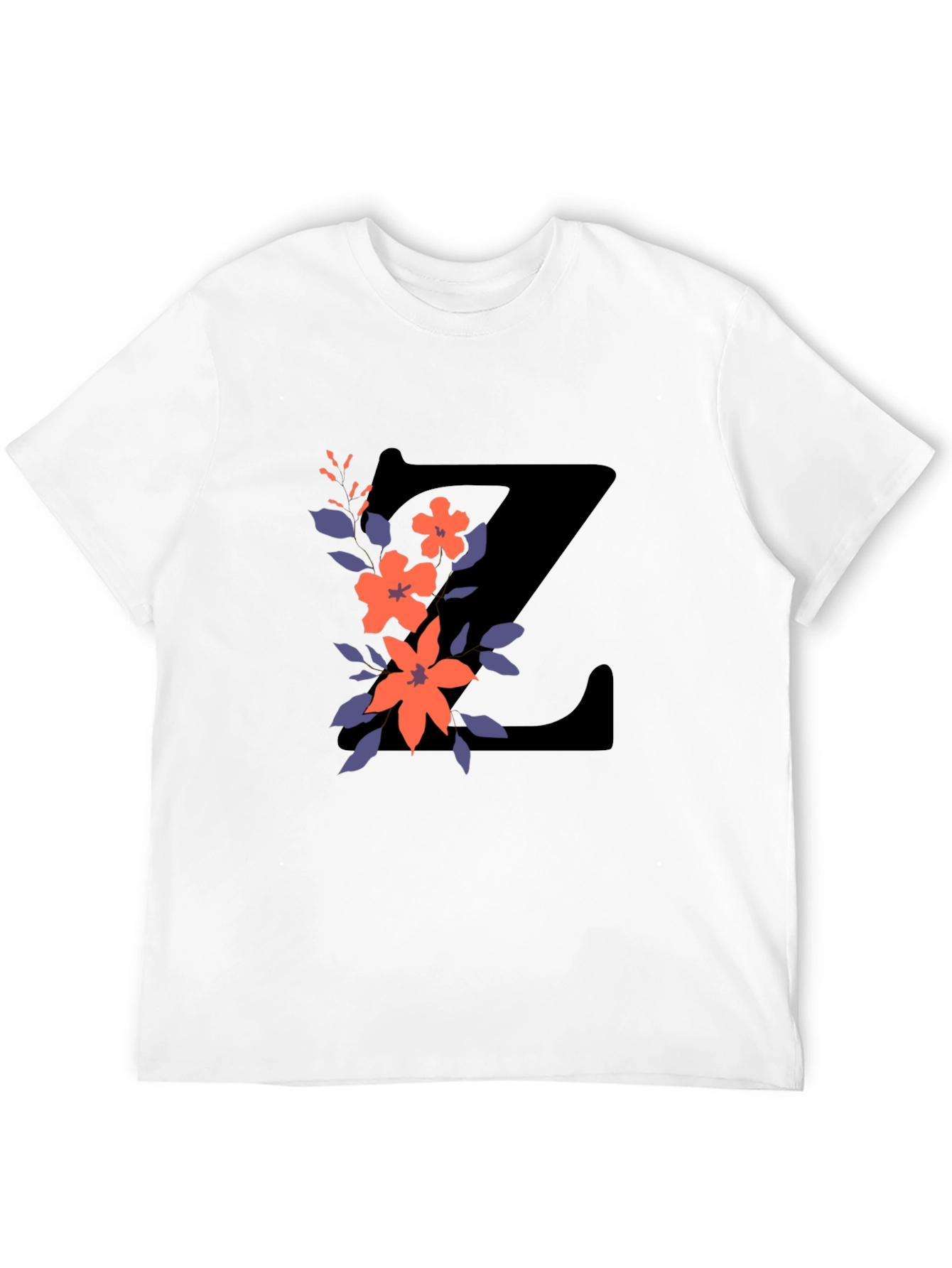 Black Floral Letter Z Black T-Shirt view 12