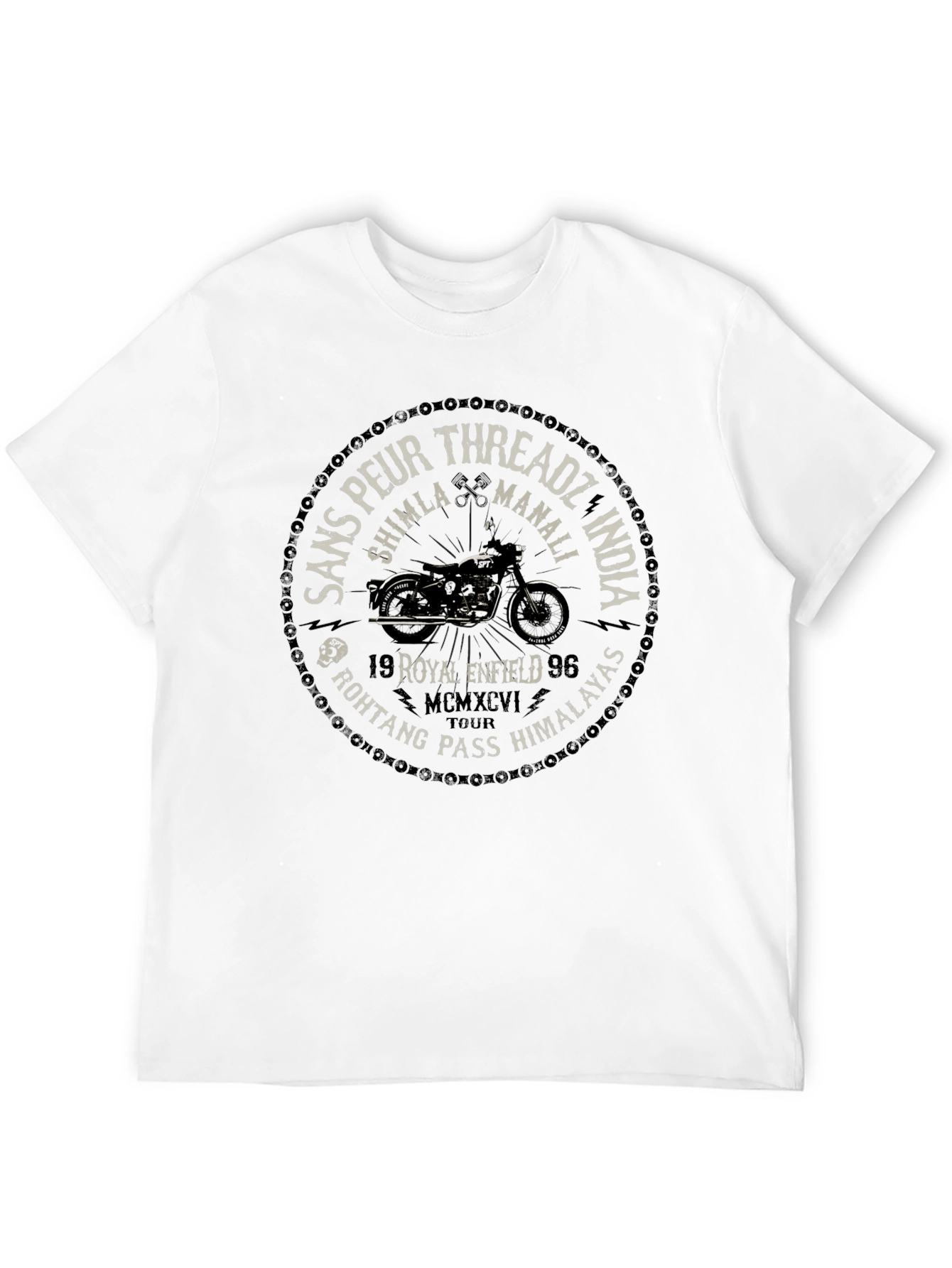 Black Sans Peur Threadz Royal Enfield Motorcycle T-Shirt view 12