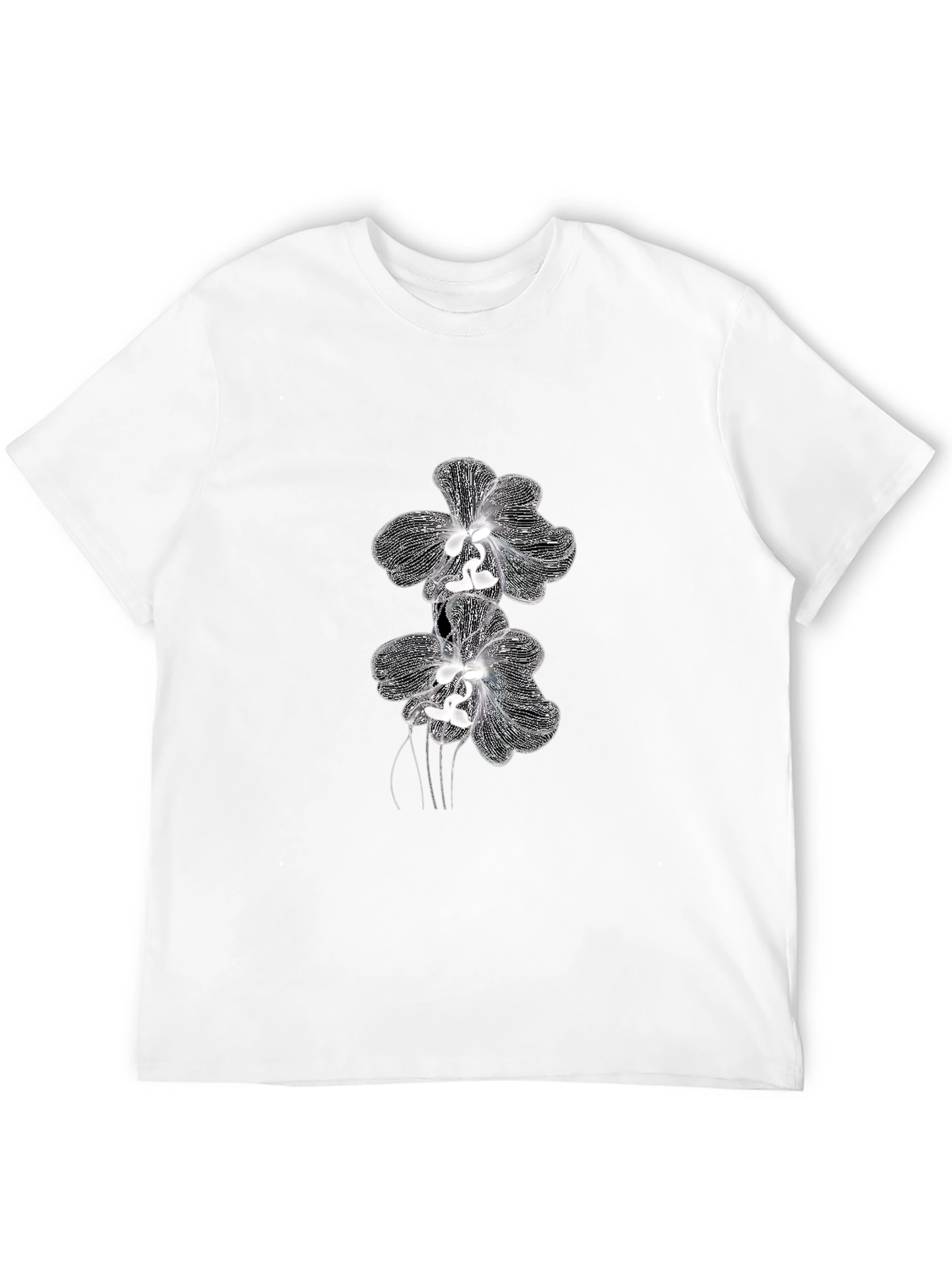 Black Elegant Orchid Graphic Tee - Black Cotton Blend view 12