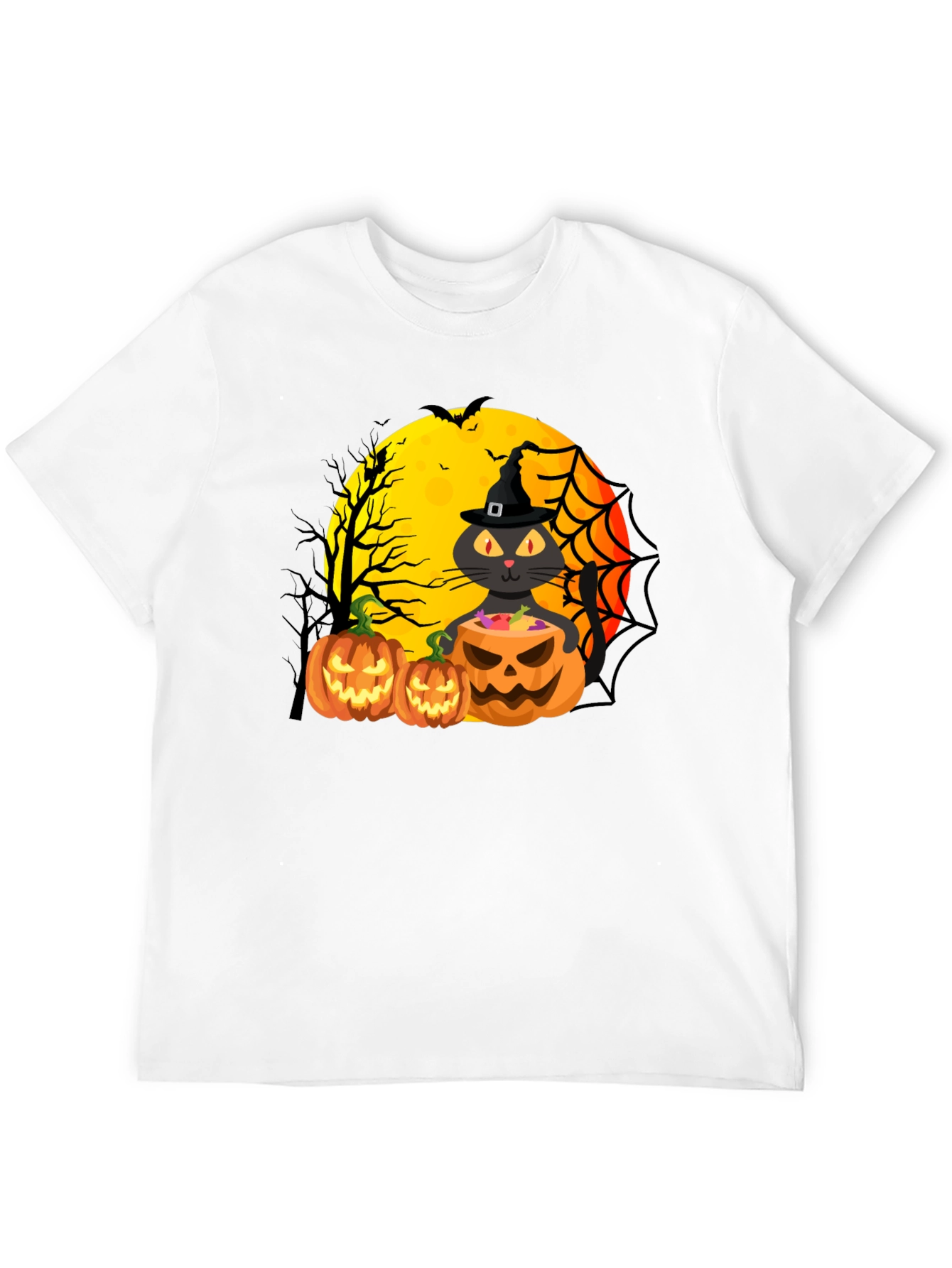 Black Halloween Cat & Pumpkins Black T-Shirt view 12