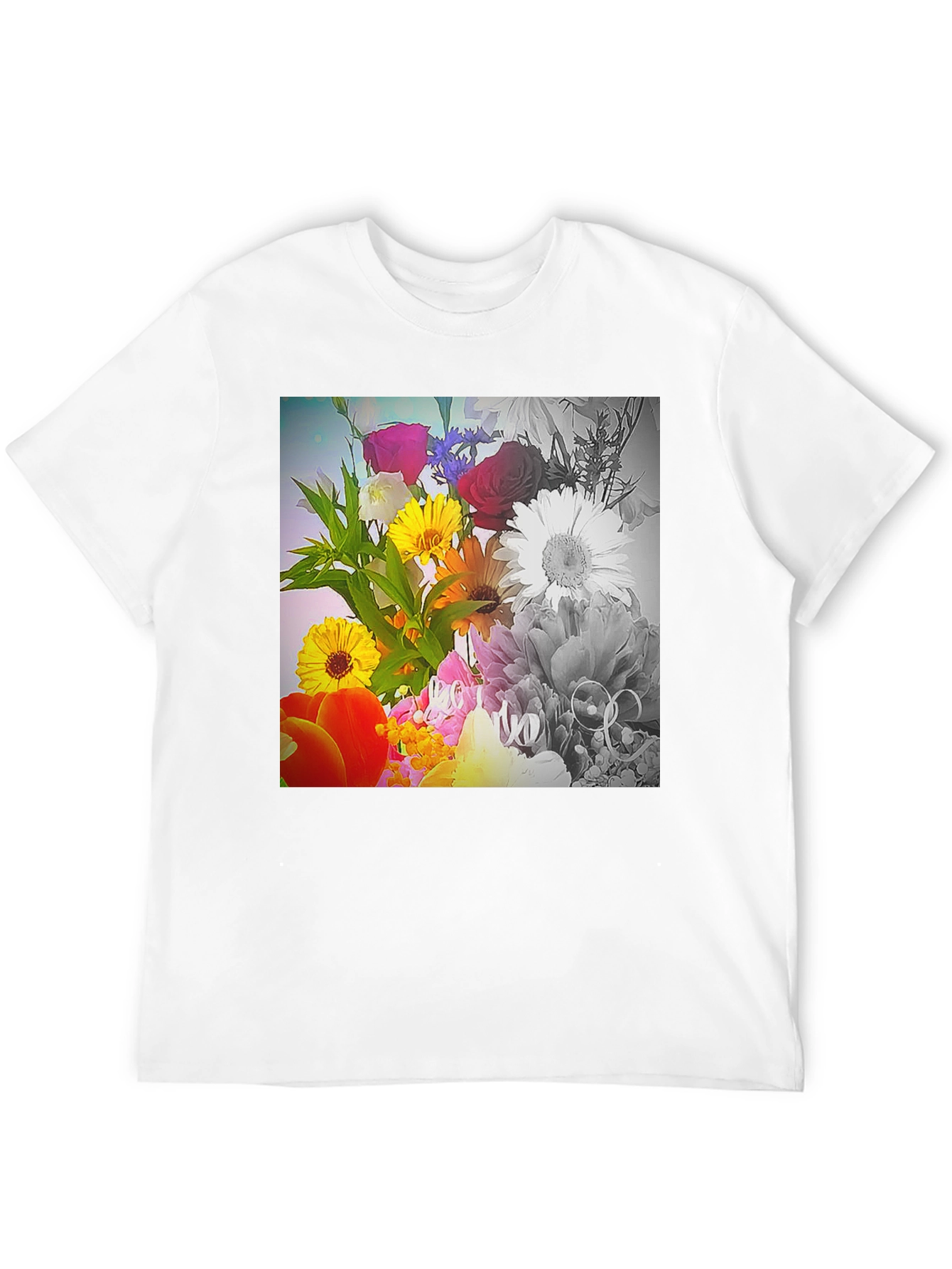 Black Floral Bouquet Graphic T-Shirt - Vivid Print Tee view 12