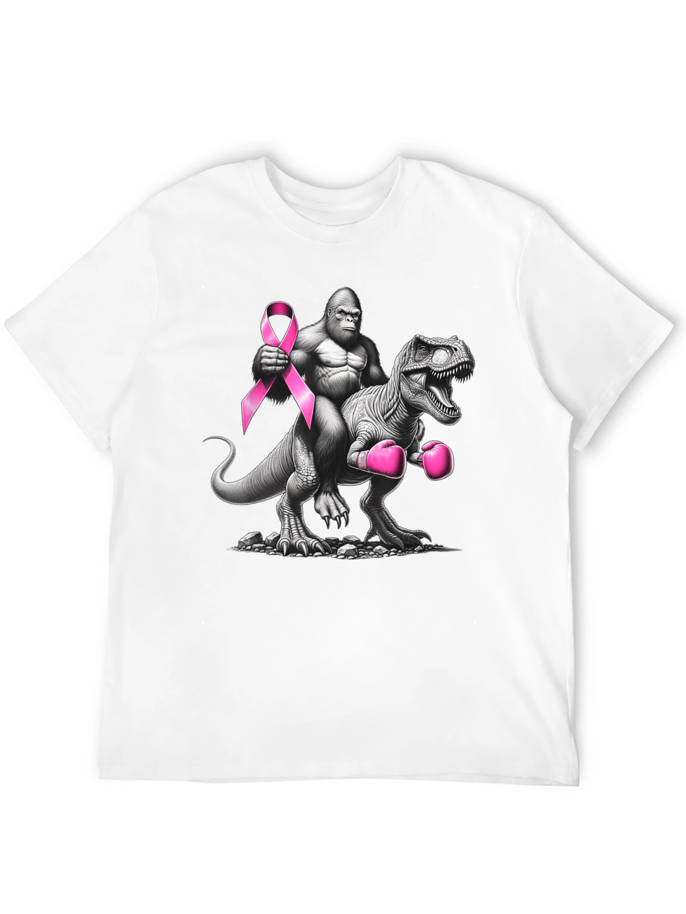 Black Gorilla Riding Dino Breast Cancer Awareness T-Shirt view 12