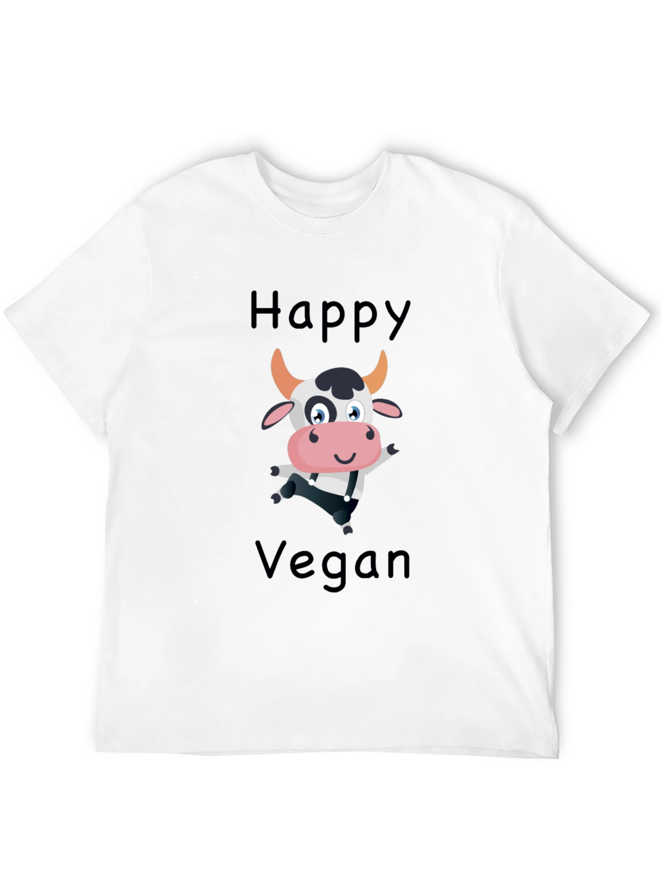 Black Happy Vegan Cartoon Cow Black T-Shirt view 12