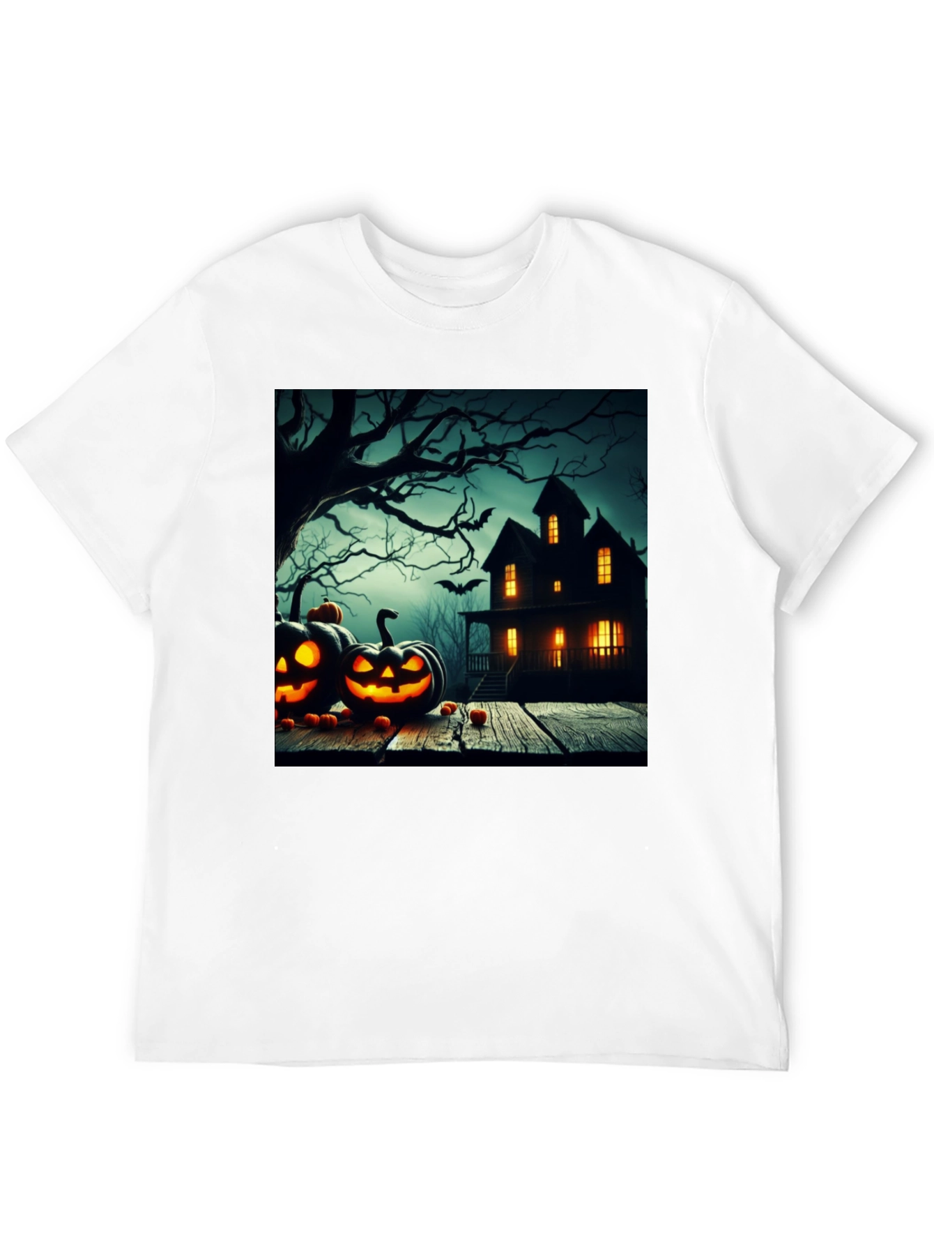 Black Halloween Haunted House T-Shirt view 12