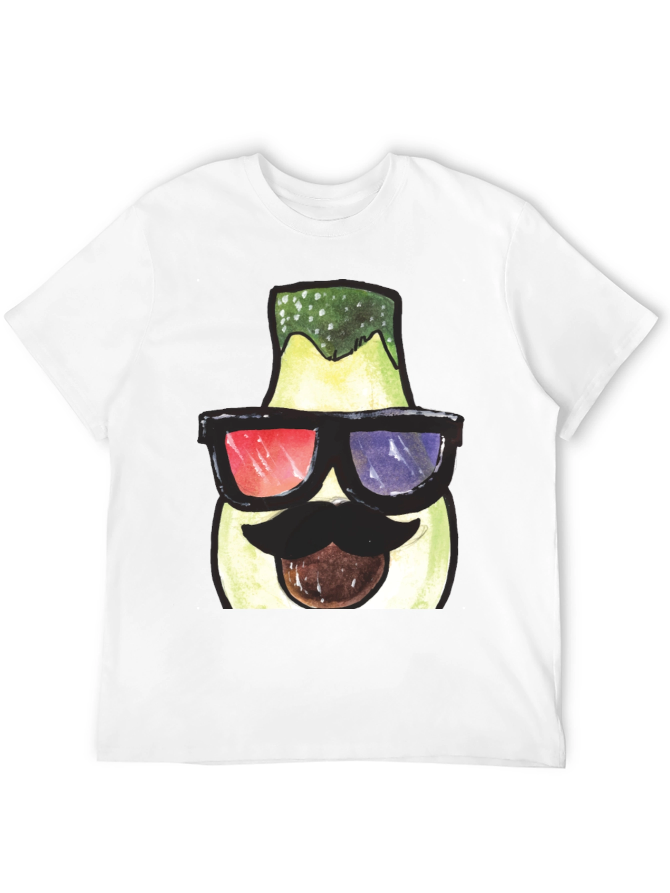 Black Funny Avocado 3D Glasses Graphic T-Shirt view 12