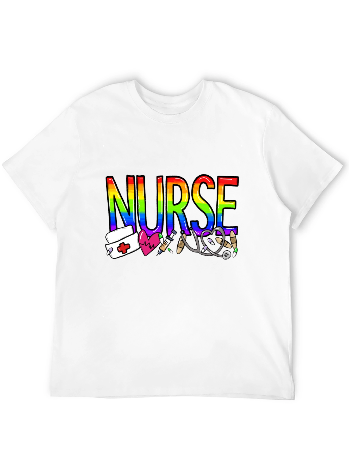 Black Rainbow Nurse Graphic T-Shirt - Medical Pride Tee view 12