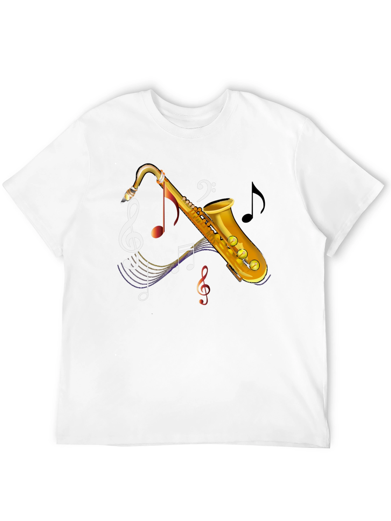 Black Saxophone Music Notes Graphic T-Shirt view 12