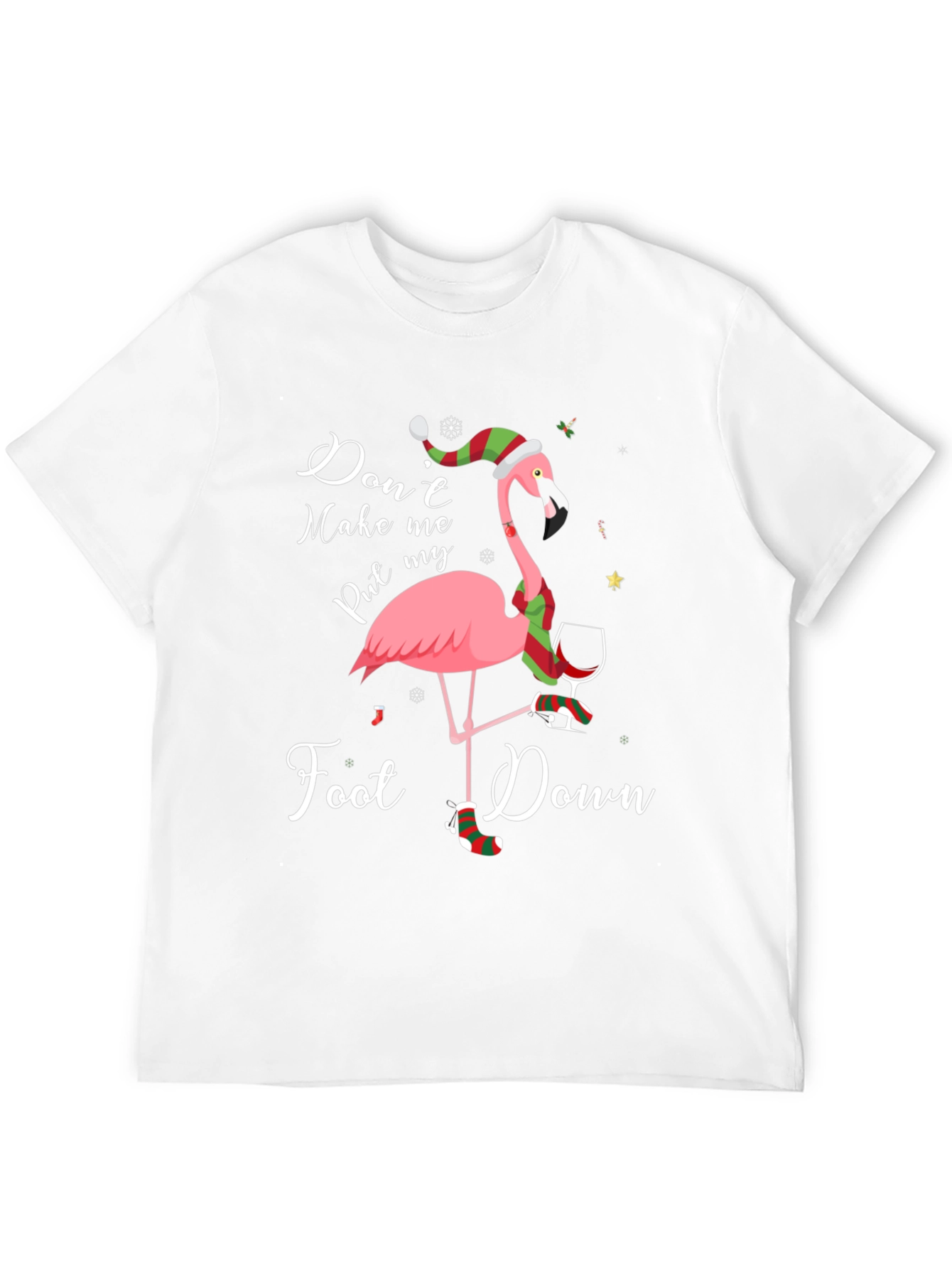 Black Funny Flamingo Christmas T-Shirt: Don't Make Me Put My Foot Down view 12