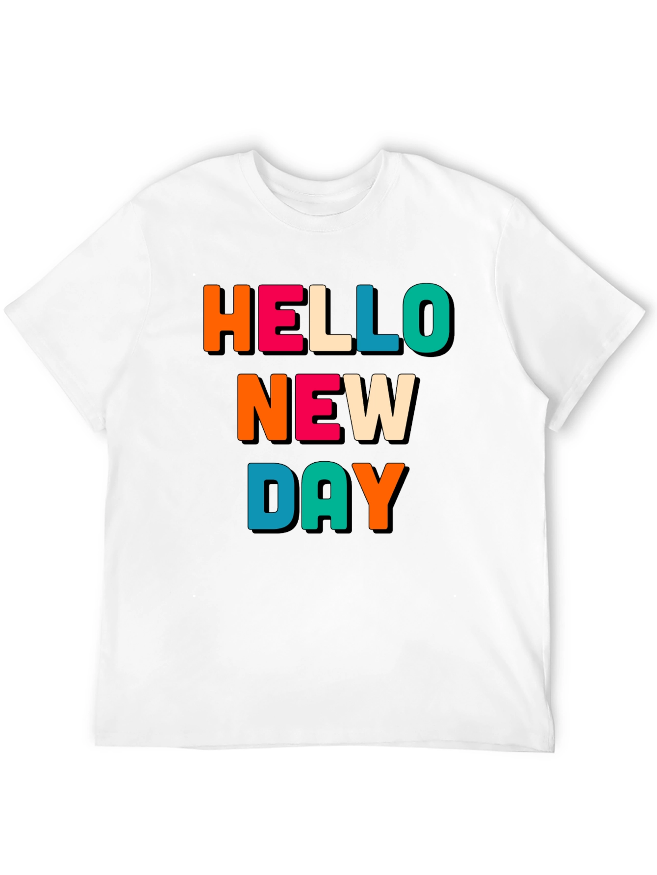Black Hello New Day Graphic Tee - Unisex Black Cotton T-Shirt view 12