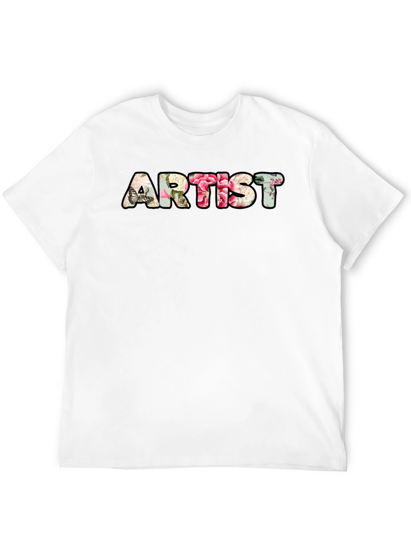 Black Floral Artist T-Shirt - Black Crew Neck Tee view 12