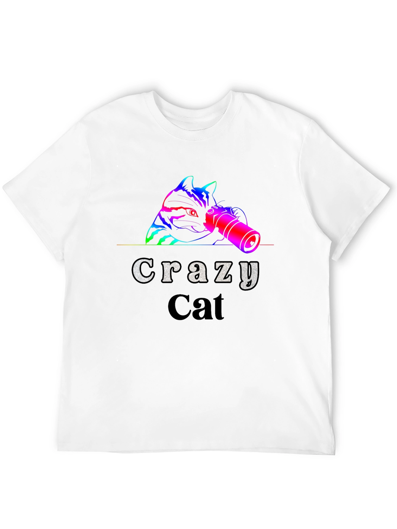 Black Crazy Cat T-Shirt - Novelty Graphic Tee view 12