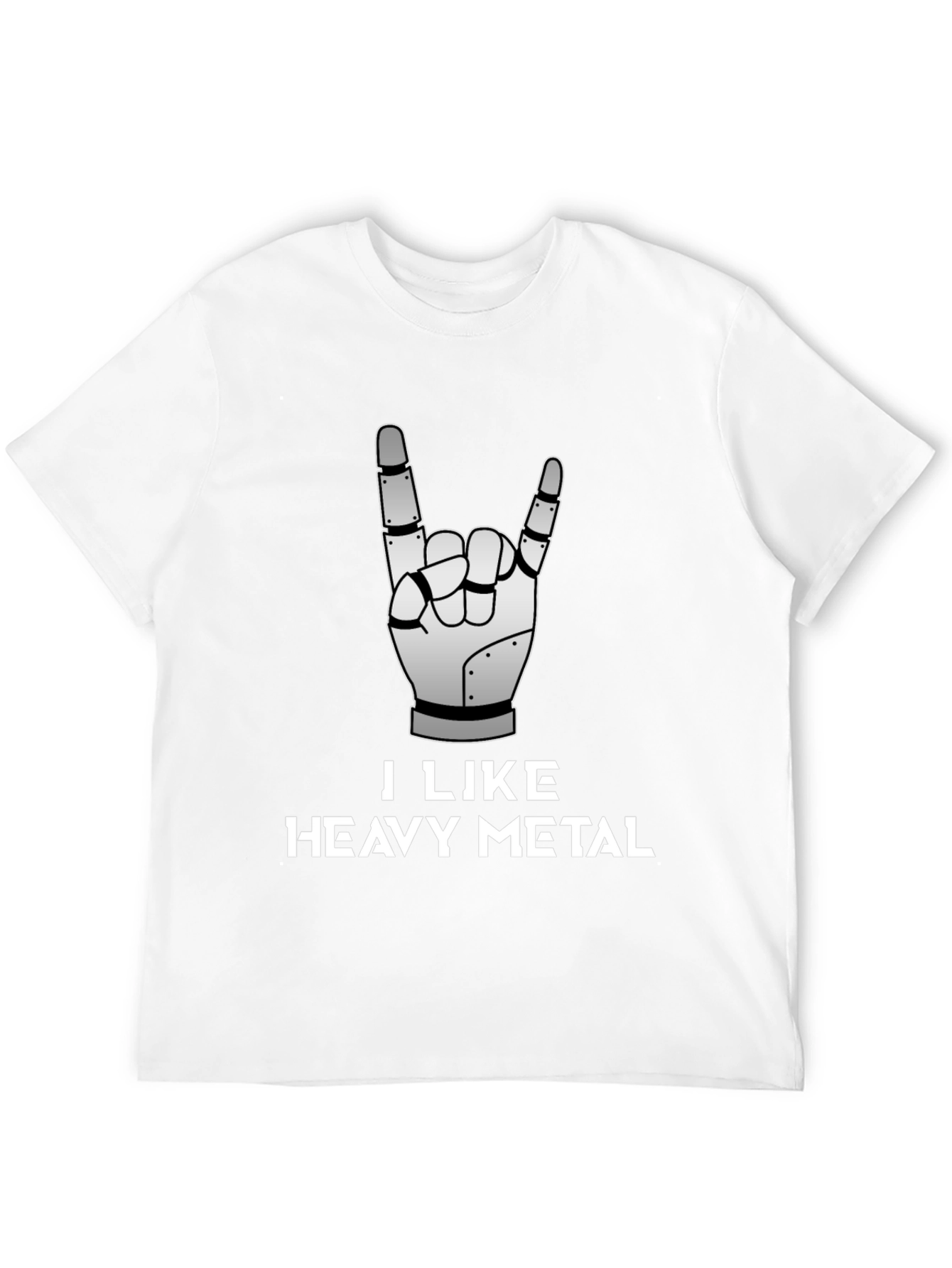 Black I Like Heavy Metal Robot Hand Graphic Tee view 12