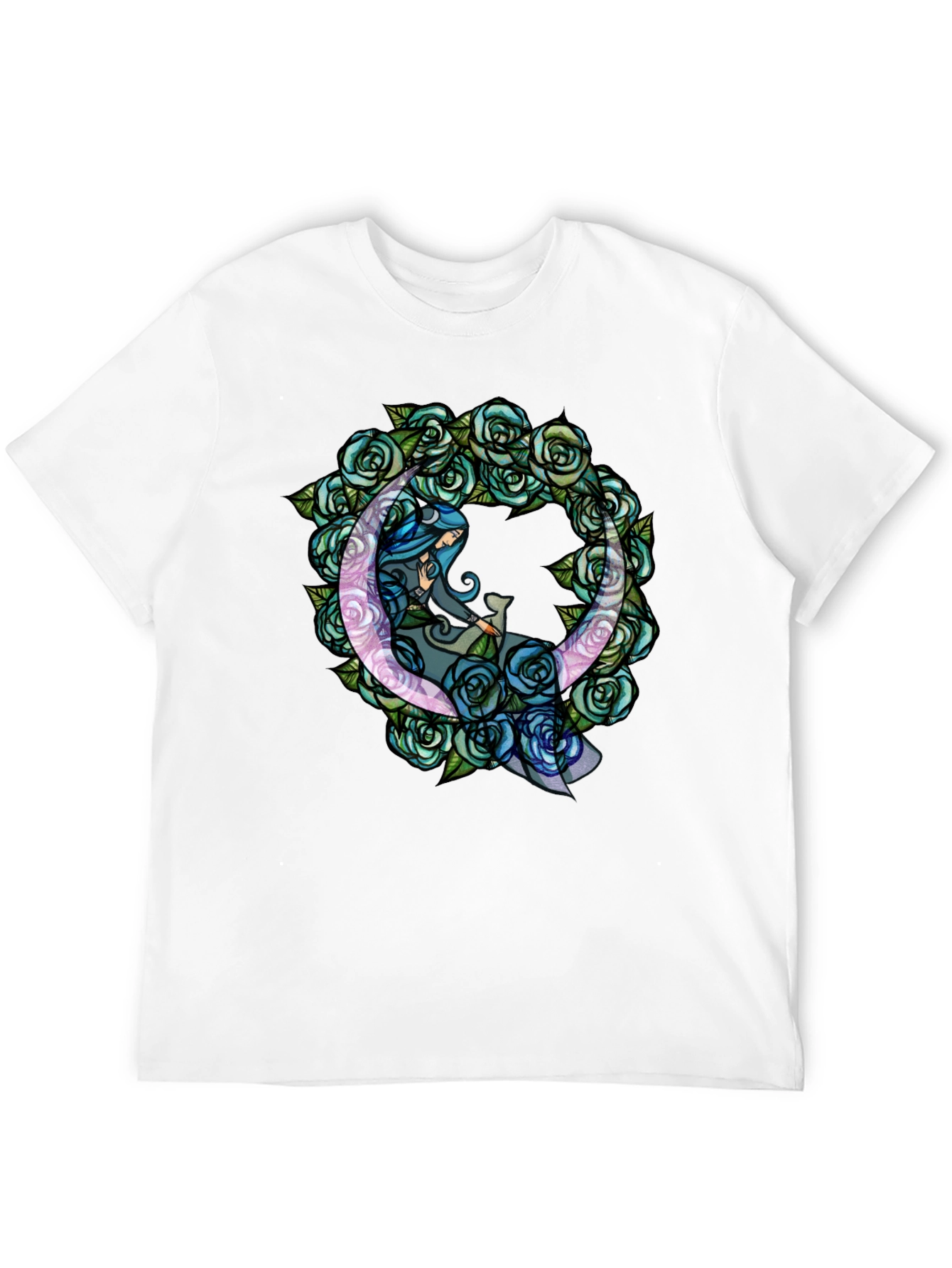 Black Mystic Moon & Roses Graphic T-Shirt - Black view 12