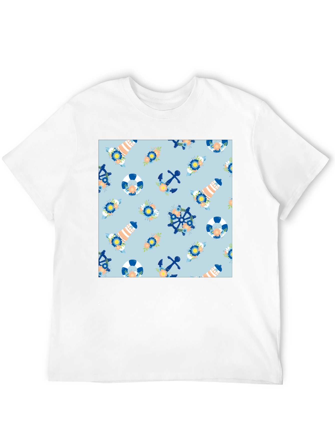 Black Nautical Pattern Black T-Shirt view 12