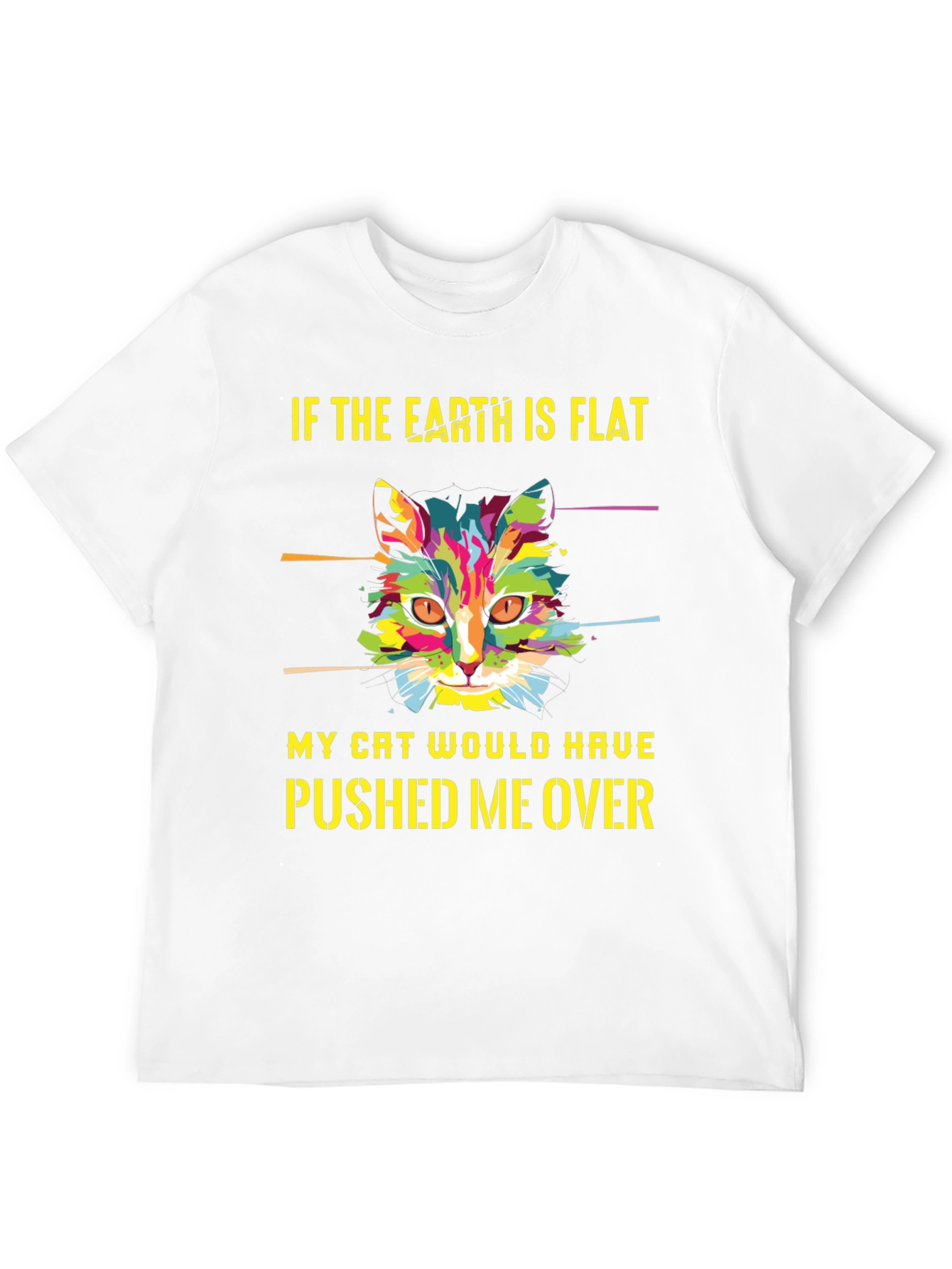 Black Flat Earth Cat T-Shirt - Funny Graphic Tee view 12