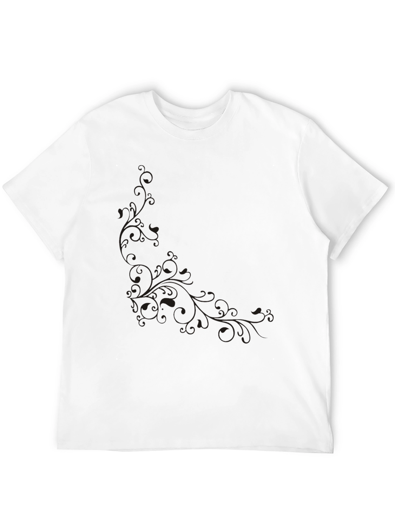 Black Men's Black T-Shirt with Subtle Floral Design view 12