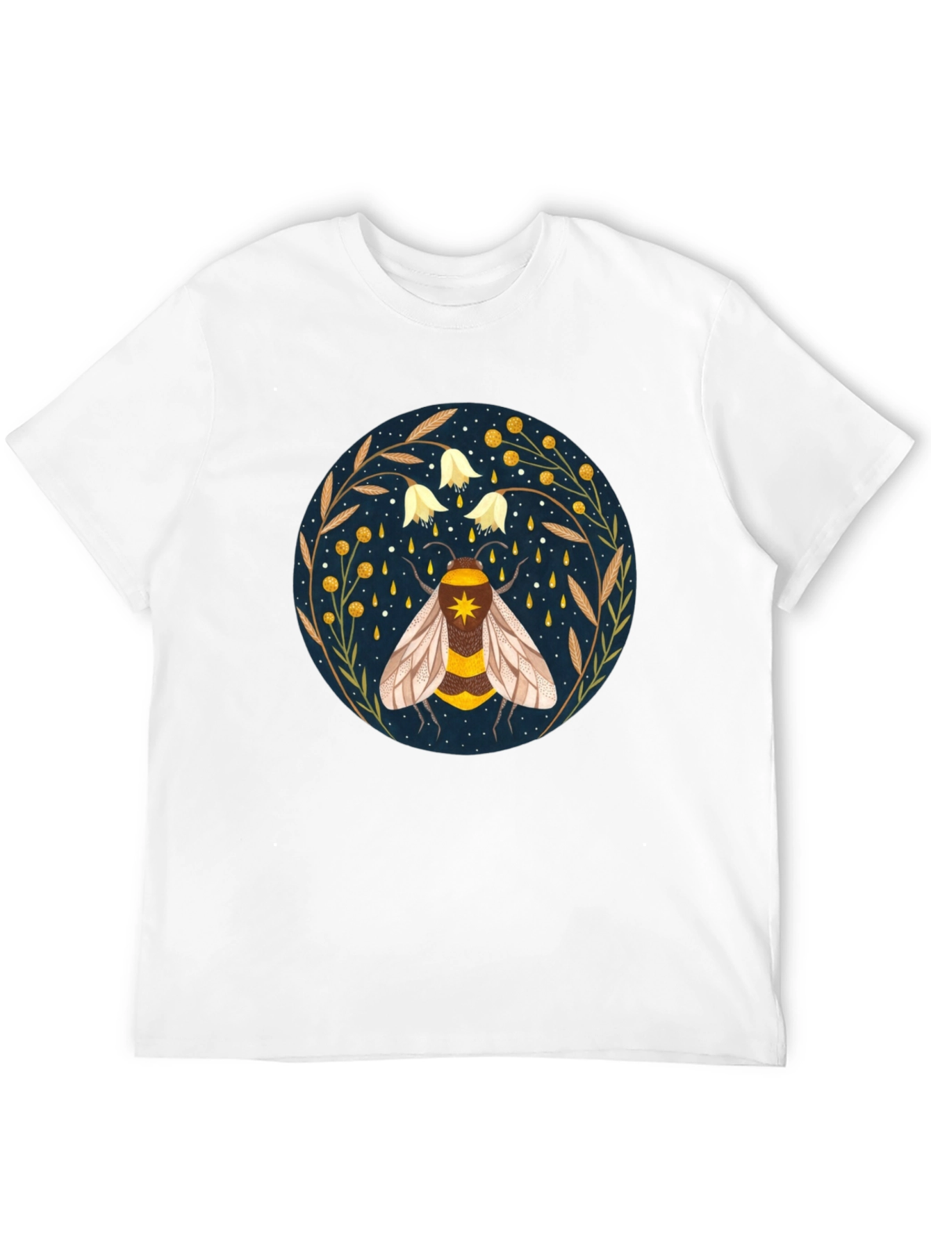 Black Enchanted Bee Graphic Tee - Celestial Honeycomb Design view 12