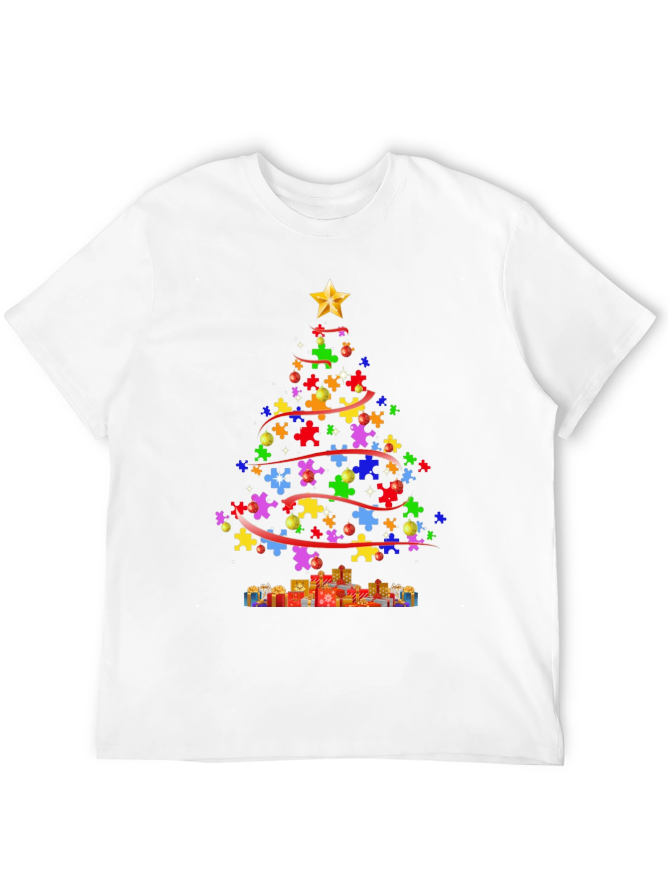 Black Puzzle Piece Christmas Tree T-Shirt view 12