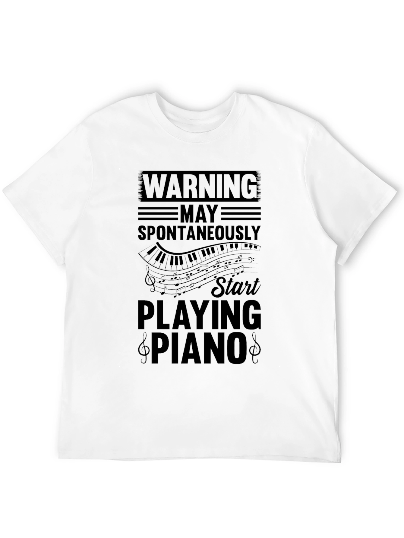 Black Warning: May Spontaneously Play Piano Graphic Tee view 12