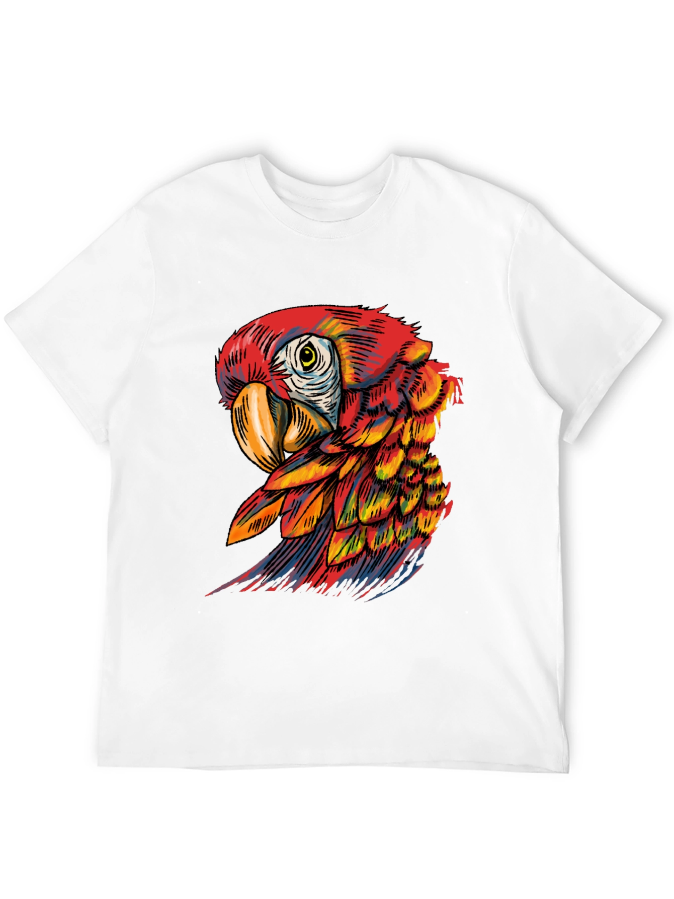 Black Vibrant Parrot Graphic Tee - Soft Black Cotton Blend view 12