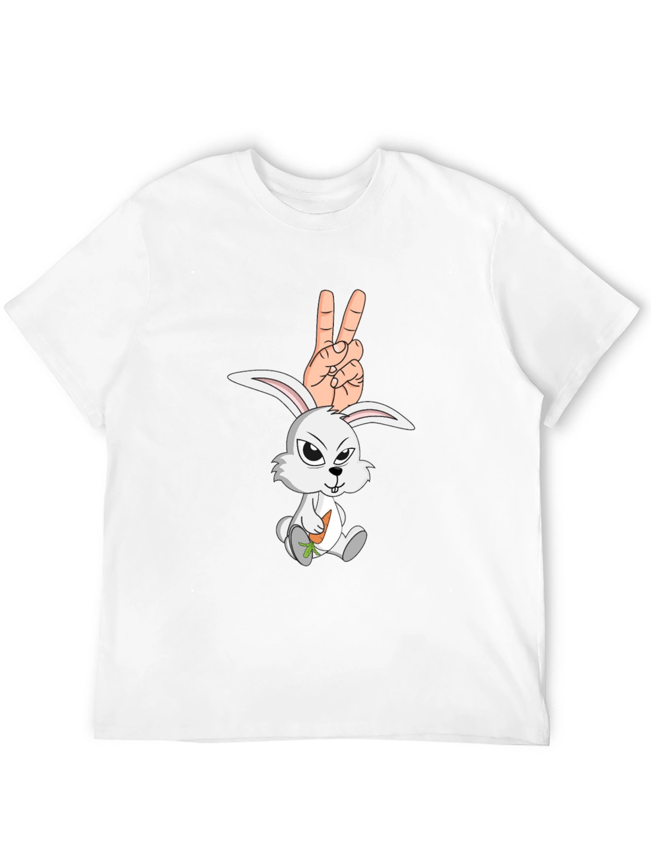 Black Cool Rabbit Peace Sign Graphic Black T-Shirt view 12