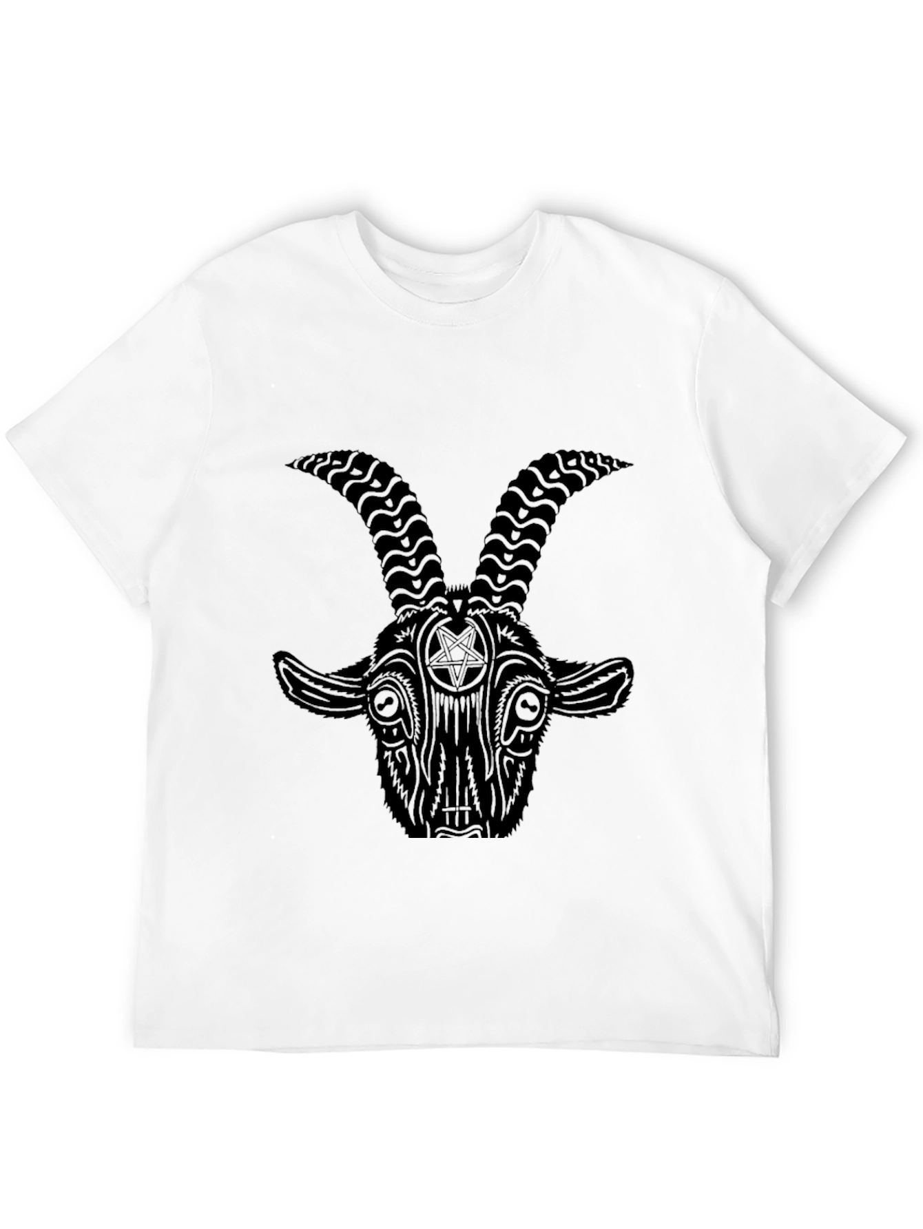 Black Baphomet Goat Head Graphic Print Black T-Shirt view 12