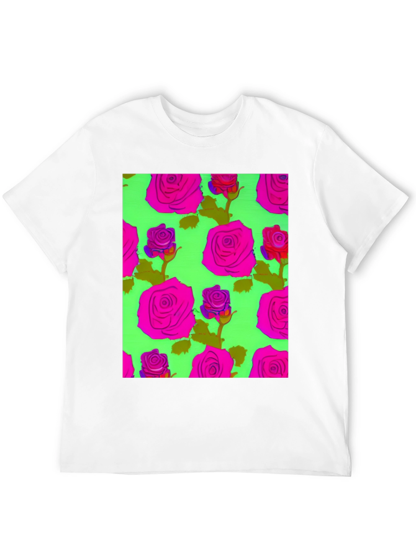 Black Vibrant Floral Rose Pattern Tee - Trendy Graphic T-Shirt view 12