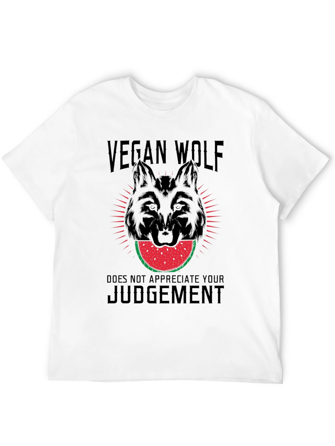 Black Vegan Wolf T-Shirt - Watermelon Design view 12