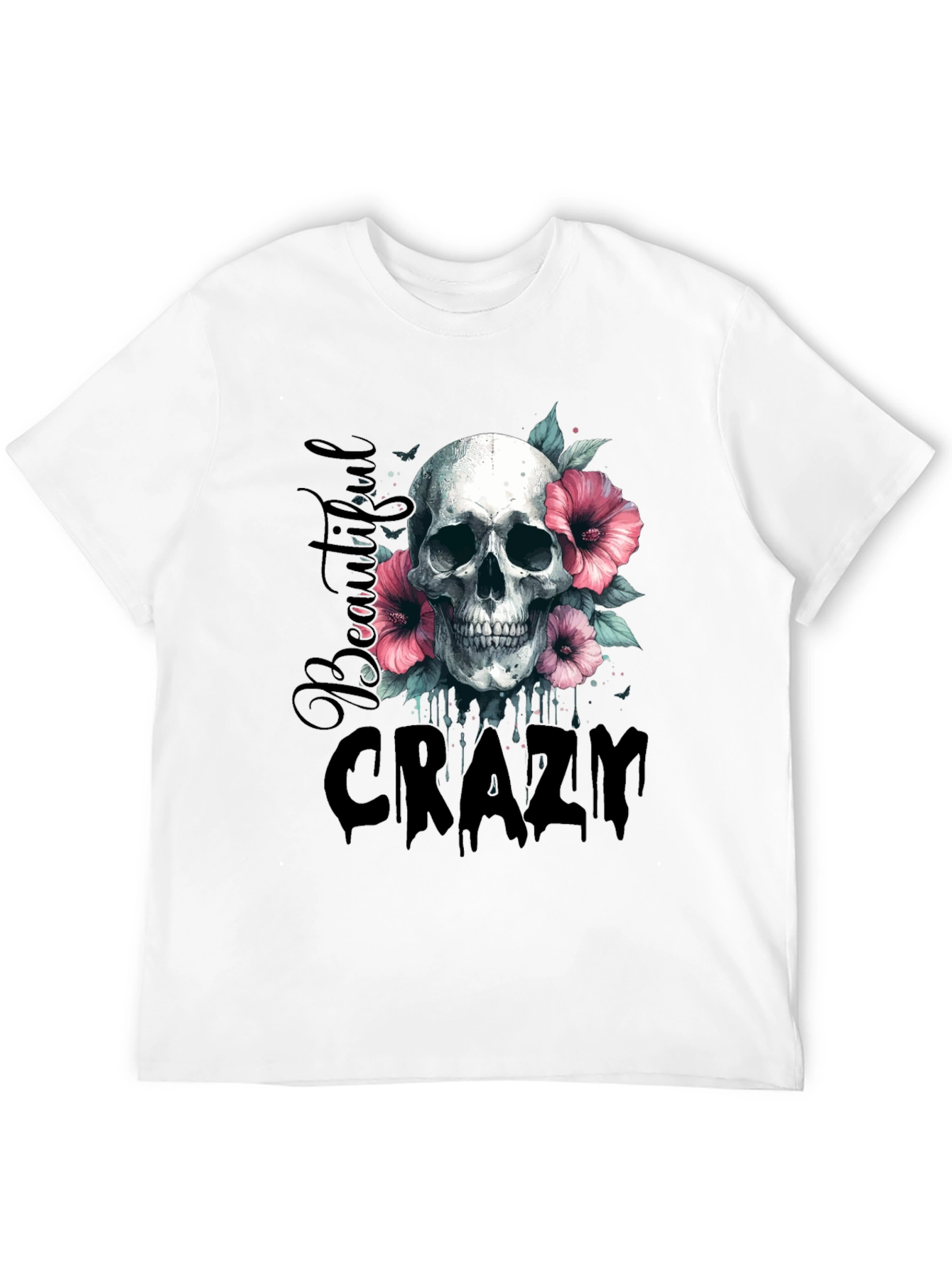 Black Skull & Flowers Graphic Tee - Beautiful Crazy Design view 12