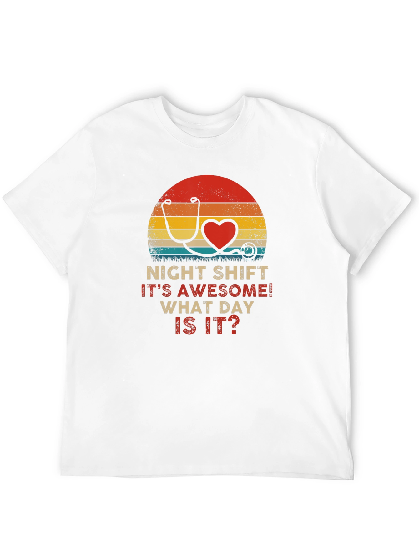 Black Night Shift Nurse Stethoscope Heart Retro T-Shirt view 12