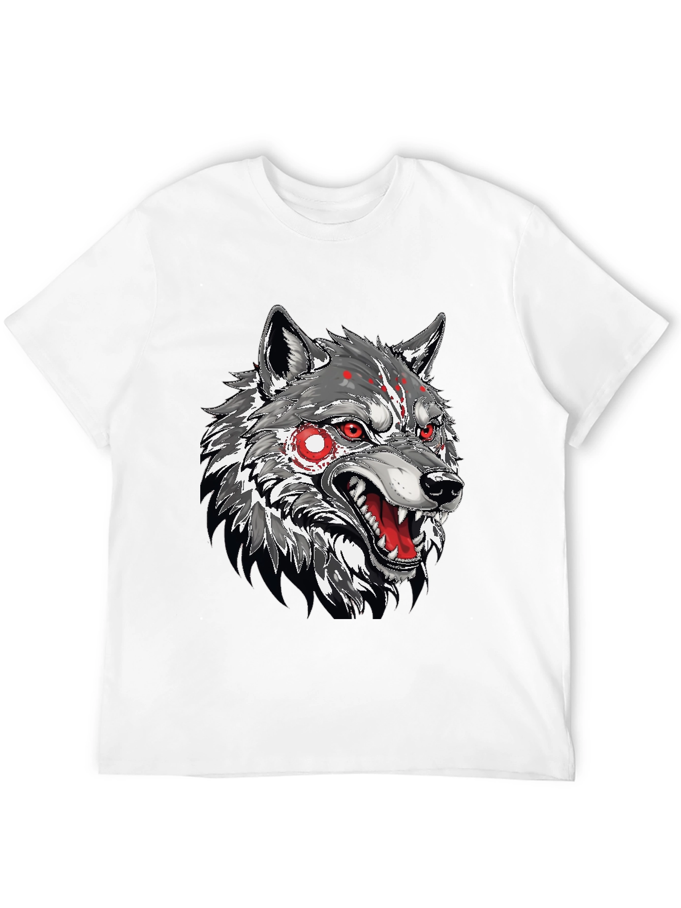 Black Men's Black T-Shirt with Wolf Graphic view 12