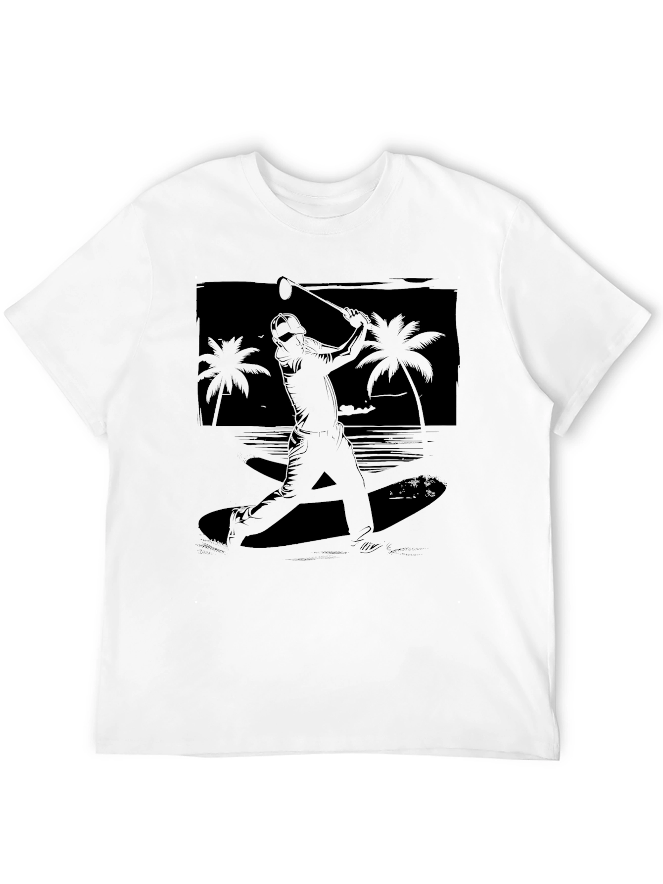 Black Beach Baseball Graphic Tee - Black Cotton T-Shirt view 12