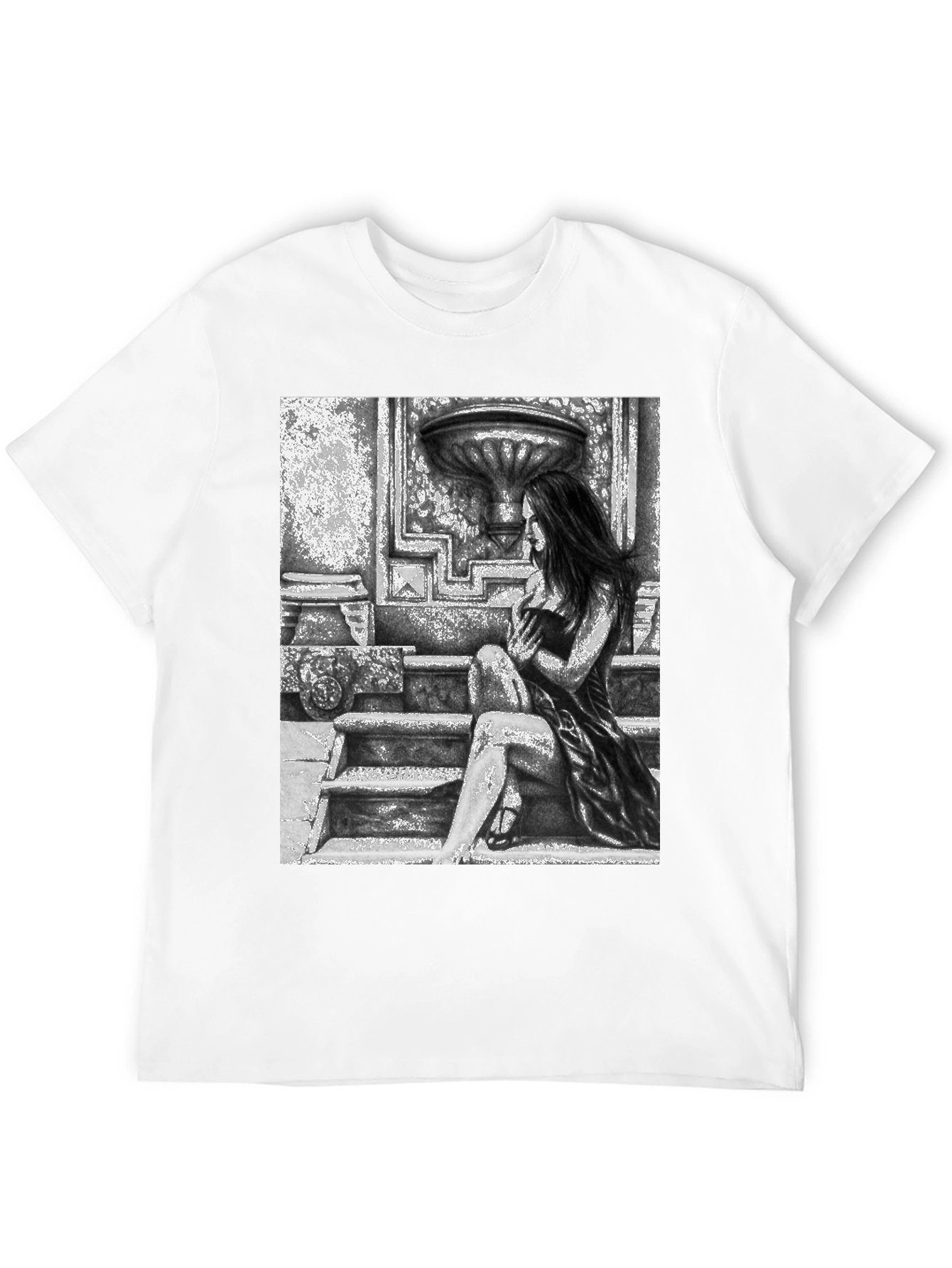 Black Gothic Beauty Tee - Woman on Steps Graphic T-Shirt view 12