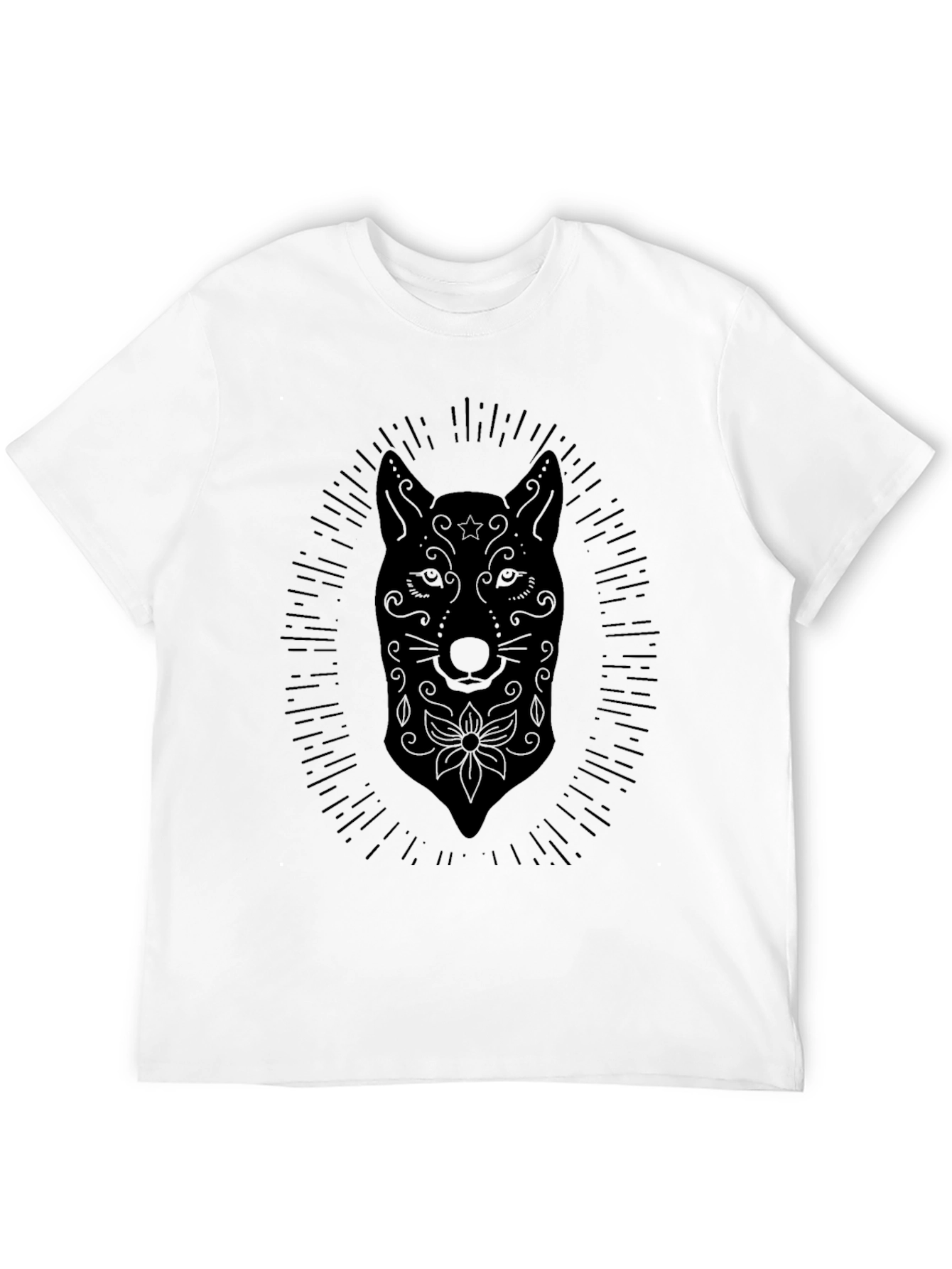 Black Black Graphic Tee - Sugar Skull Wolf Design view 12