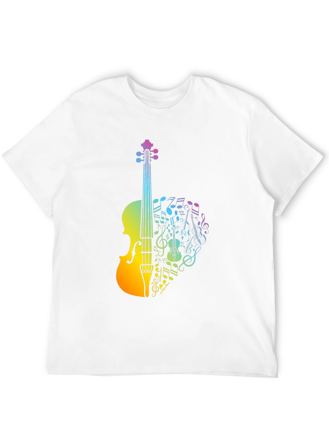 Black Musical Violin T-Shirt - Rainbow Notes Design view 12