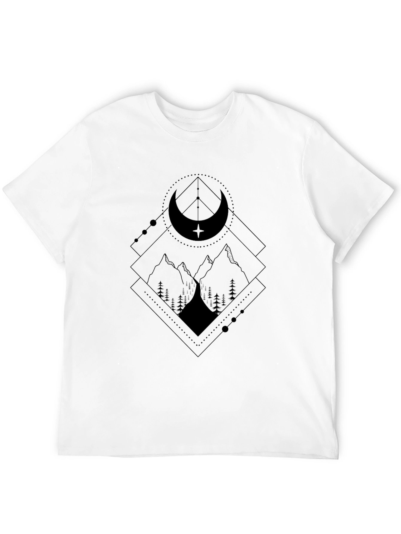Black Geometric Mountain Moon Black Graphic Tee view 12