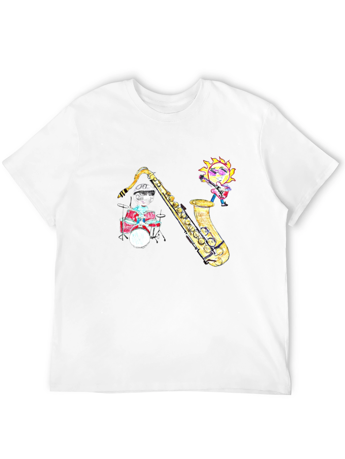 Black Black T-Shirt with Cartoon Jazz Band Graphic view 12