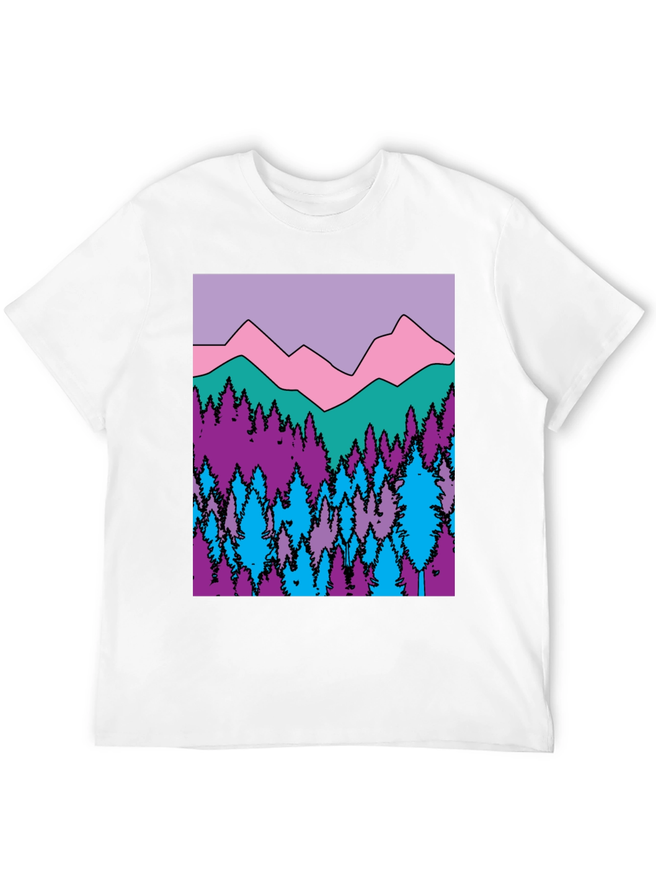 Black Mountains & Trees Graphic T-Shirt - Colorful Nature Design view 12