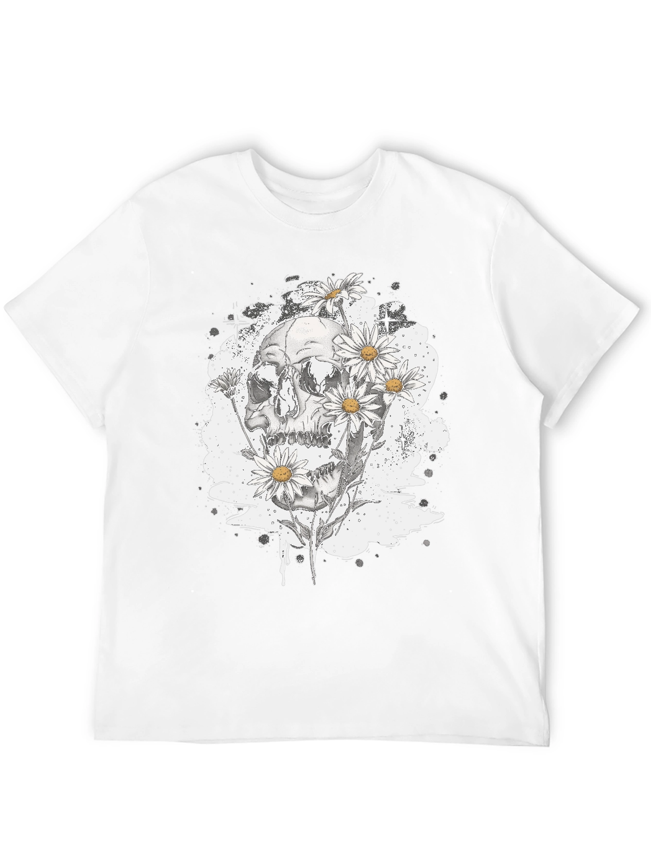 Black Skull & Daisy Graphic Tee - Edgy Black T-Shirt view 12