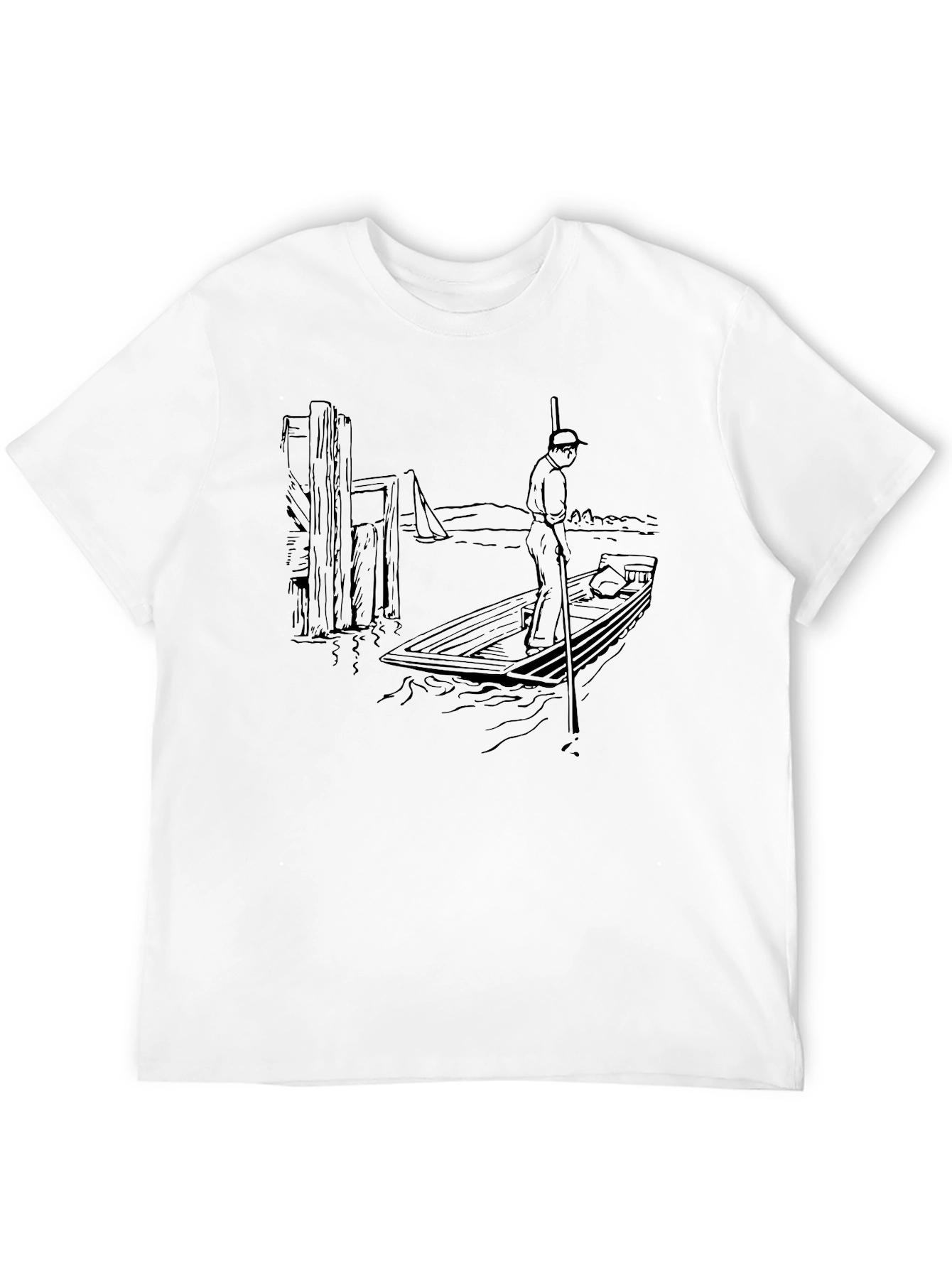 Black Vintage Boating Scene Graphic T-Shirt view 12