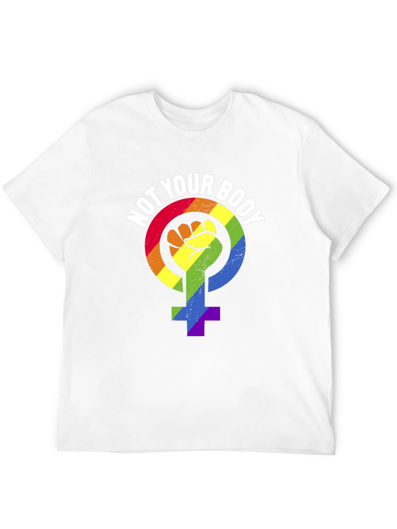 Black Not Your Body T-Shirt - Rainbow Feminist Symbol view 12