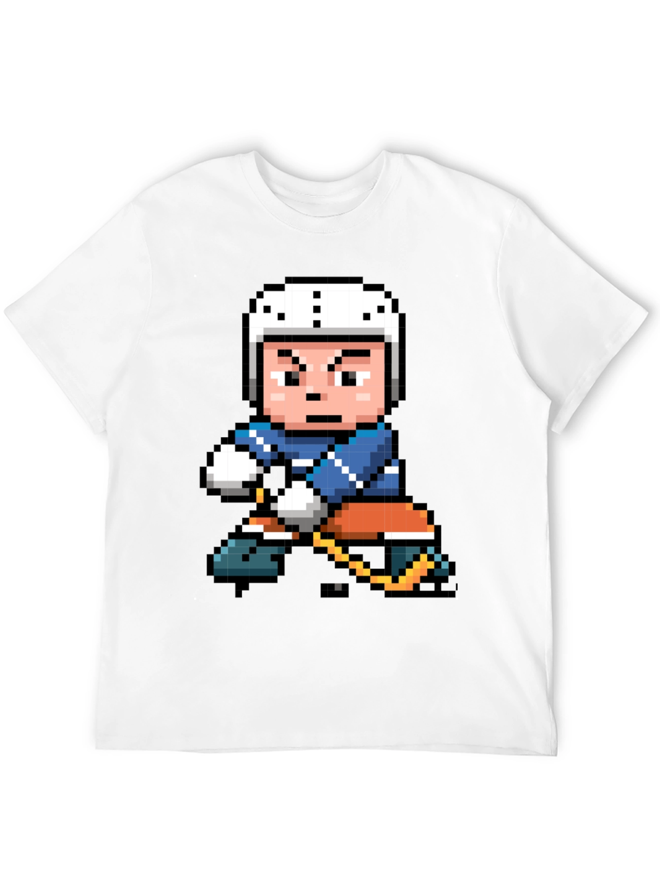 Black Retro Pixel Hockey Player Graphic T-Shirt view 12